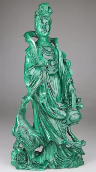 Groot Kwanyin-standbeeld - Malachiet - China - Eerste helft 20e eeuw