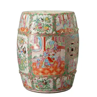 Een grote tuinzetel (1) - Familie rose, Kanton - Porselein - Figure, bloemen en vlinders - China - 19e eeuw