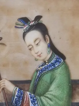 Antieke Chinese Aquarel/Gauche Schilderij (1) - Rice Paper/ Pith Paper Paintings - China - Qing Dynastie (1644-1911)