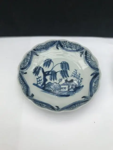 Borden (3) - Blauw en wit - Porselein - Landschap voorstelling met treurwilg tempel huis - China - Kangxi (1662-1722)