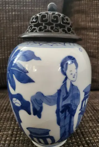Theebusje - Blauw en wit - Porselein - Dames - Leaf Mark - China - Kangxi (1662-1722)