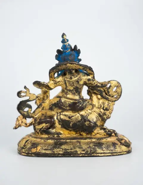 Standbeeld - Verguld brons - Foe leeuw - Large Seated Guandi (God of War) on Foo Lion - China - 19e - 20e eeuw