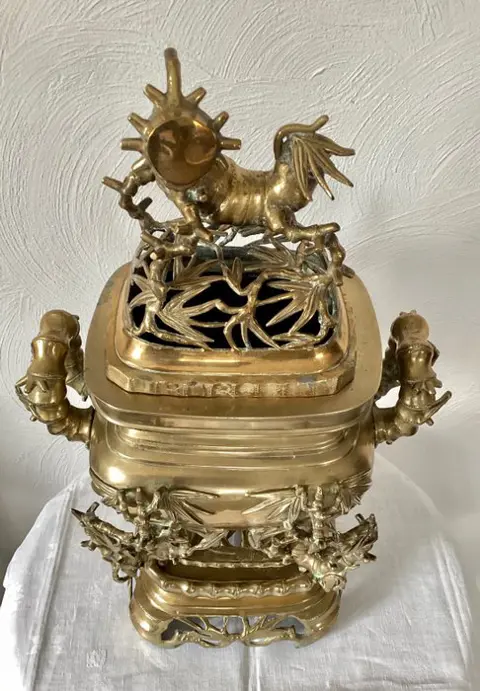 ZELDZAME Wierookbrander - 53cm - 8,4kg - Verguld brons - Vietnam - Eind 19e - begin 20e eeuw