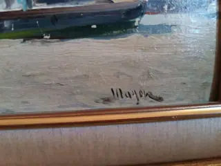 Escuela Española (XX) - Paisaje de playa con barcos