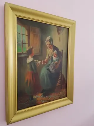 H van Leeuwen (XX) - Boereninterieur met moeder en kinderen