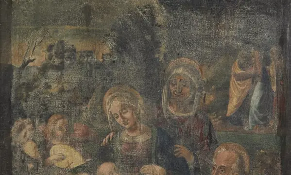 Italienische Schule (XVI) - Madonna mit Kind, Johannes der Täufer mit dem Lamm, St. Anna, St. Joseph und Engel.