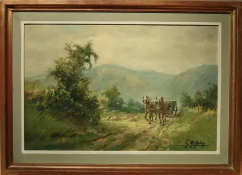 Gilbert Maurice Hubin (1904-1982) - Landschap met paard en wagen