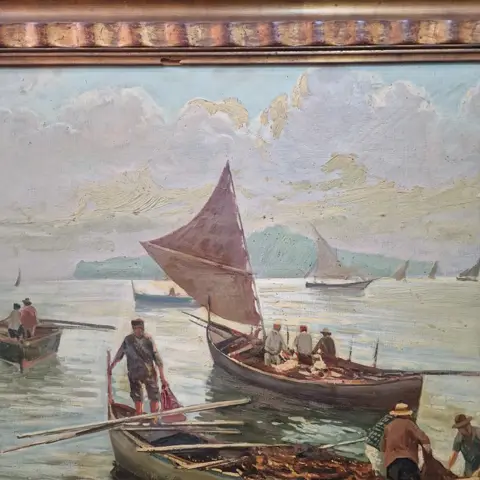 Emmanuel Costa (1833-1921) - Marina di Napoli con barche e pescatori