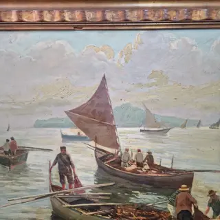 Emmanuel Costa (1833-1921) - Marina di Napoli con barche e pescatori