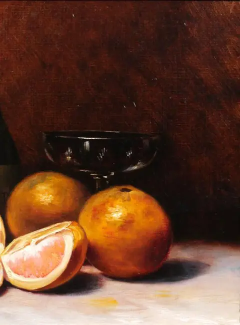 Louis Fénéon (XIX) - Still life with oranges and champagne