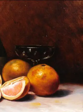 Louis Fénéon (XIX) - Still life with oranges and champagne