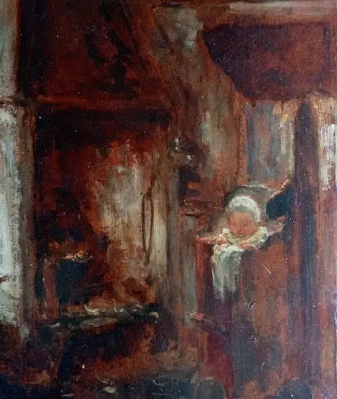 Meindert Butter (1877-1940) - Interieur met baby