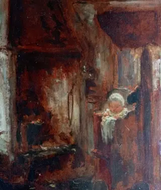 Meindert Butter (1877-1940) - Interieur met baby