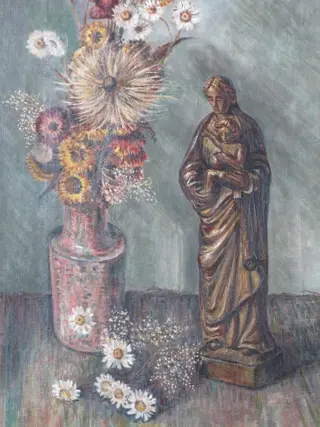 Piet Bulthuis (1898-1988) - Stilleven met houten Mariabeeldje
