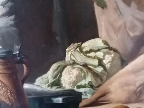 Lucas Schaefels (1824-1885) - Nature morte de cuisine avec chat dans la fenêtre