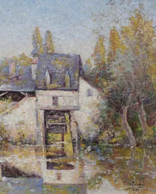 Eugène Jules Delahogue (1867-1934) - Landscape at the Muids mill (Eure)