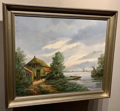 Dick van Dijk (1921) - Avondstilte over Hollands landschap.