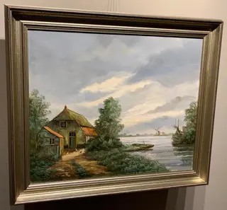 Dick van Dijk (1921) - Avondstilte over Hollands landschap.