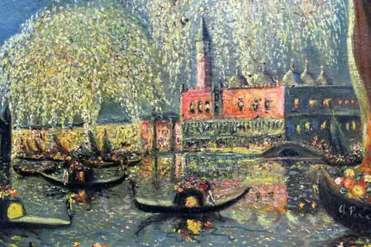 A. Perrier - French school XIX century - Festa di San Giorgio a Venezia