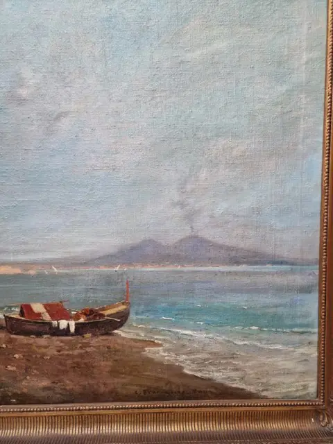 Carlo Brancaccio (1861-1920) - Marina di Napoli con barche e pescatori