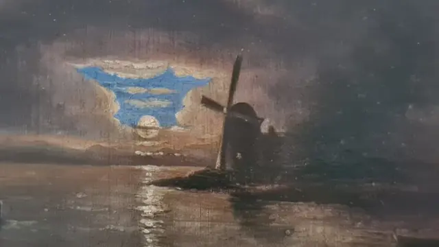 Hollandse School (XIX eeuw) - Omgeving Abels - Molen aan een rivier in een maanverlicht landschap