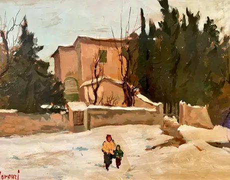 Gino De Lorenzi (1939) - Paesaggio invernale con figure (NO RESERVE)