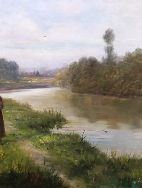 French school (XIX) - Landscape with cow and young woman