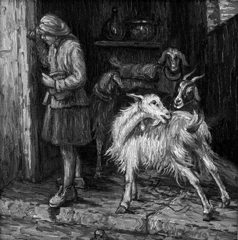 Alfonso Grassi (1918-2002) - Caprette nella stalla