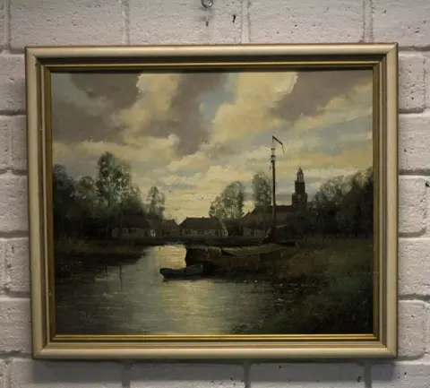 Willem Kroon (1946- 2001) - Huis en de kerk en vaart.