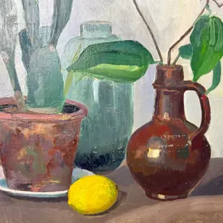 Johannes Theodorus Josephus Smit (1902-?), Attributed to - Stilleven Cactus & Clematis bloemen