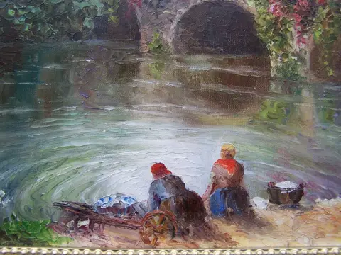 Geo Duchesne (XX) - Vrouwen doen de was in de rivier.