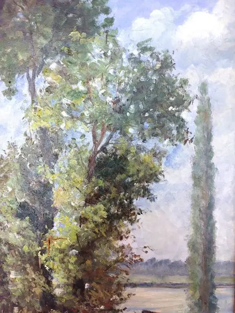 Ecole française du XXème siècle - Maison au bord du lac