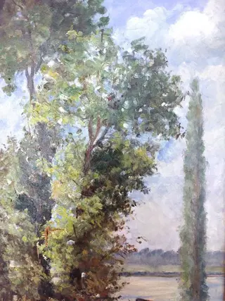 Ecole française du XXème siècle - Maison au bord du lac