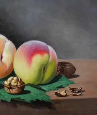 French School circa 1890 - Still life with peaches and walnuts