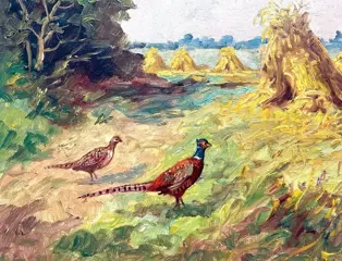 G. Winkelberg -XXe eeuw - Landschap met Fazanten