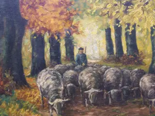 P de Leth (XX) - Herder met schapen in het bos.