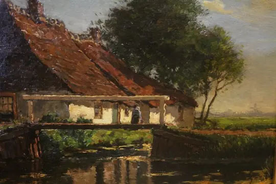 Ben Viegers (1886-1947) - Doorkijk bij boerenerf met molen