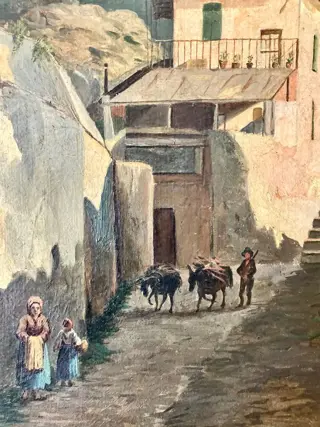 Macchiaiolo scuola Toscana - Scorcio di paese(NO RESERVE)