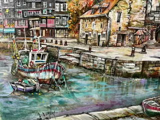 Claude Dumont (1938 - ) - Honfleur à l'aube