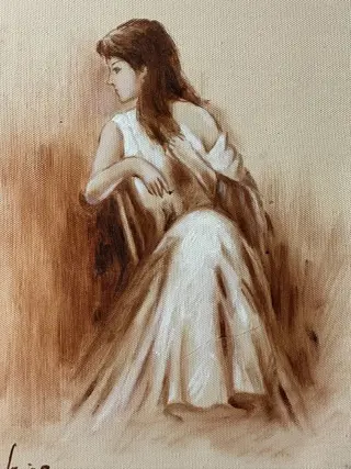 William Hodgkins(1952-) - Brune à la robe blanche