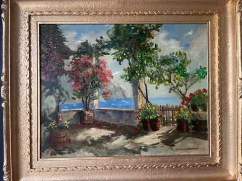 Scuola Italiana (XX) Firmato Romagnoli - Le Jardin au bord de la Mer
