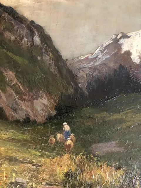 Vittorio Bussolino (1853-1922) - Paesaggio montano con contadina e gregge