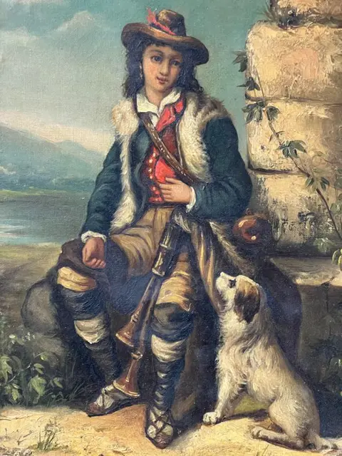 Scuola europea (XIX) - Giovane zampognaro con cane