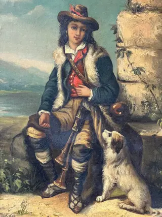 Scuola europea (XIX) - Giovane zampognaro con cane