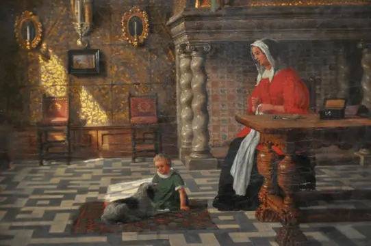 Heinrich Hansen (1821-1890) - Architektonisches Interieur eines Herrenhauses mit Figurenstaffage