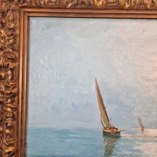 Vittorio Cavalleri ( 1860-1938) - Marina con barche e pescatori