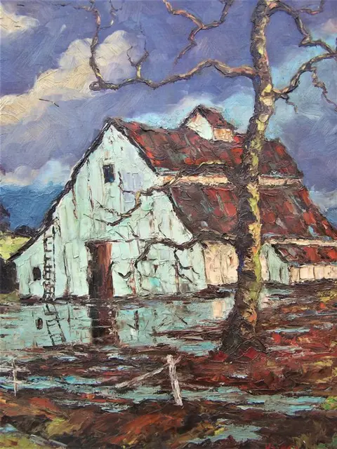 Jean Krings (Luikse School) - Herfstlandschap met boerderij.