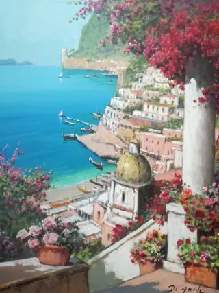 Gianni Di Giuda (1965) - Terrazza fiorita ad Positano (Costiera Amalfitana)