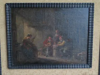 Flemish School (XVIII), Follower of David Teniers II - Interior scene with lute player and spinster