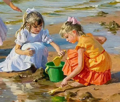 Alexandre Averine (1952) - Filettes au Bord de Mer - L'envol des Mouettes